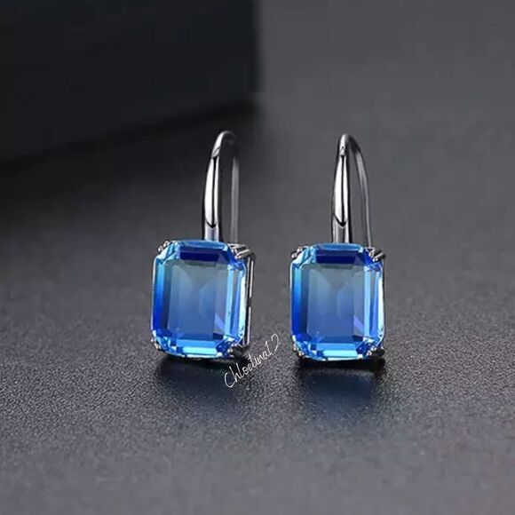 NEW Tourmaline 18K Rhodium Plated Drop Earrings - Picture 8 of 13